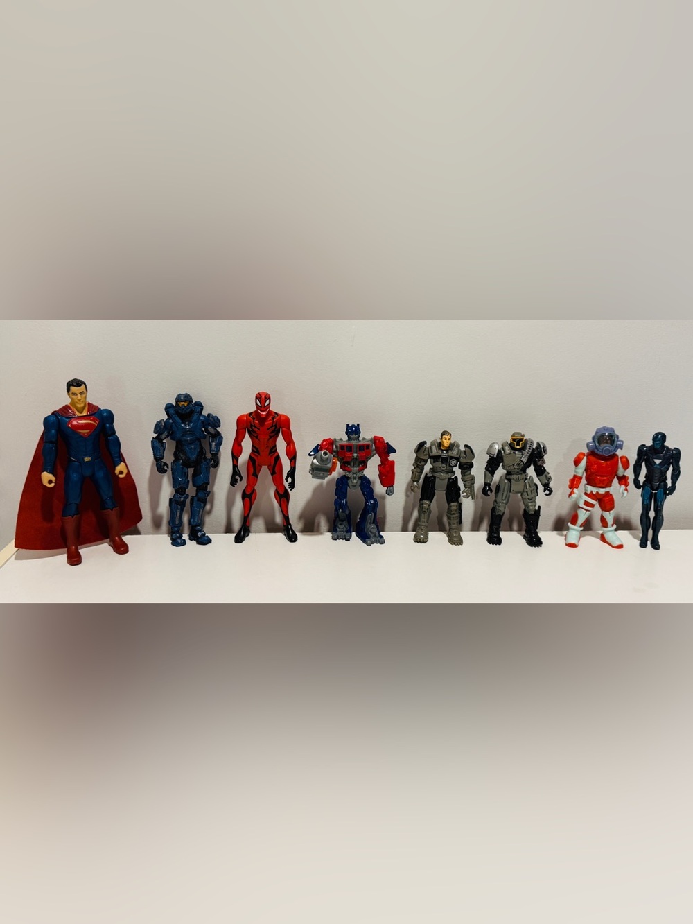 Mixed Action Figure Lot of 8 - Superman, Halo Spartan, Toxin, Optimus Prime